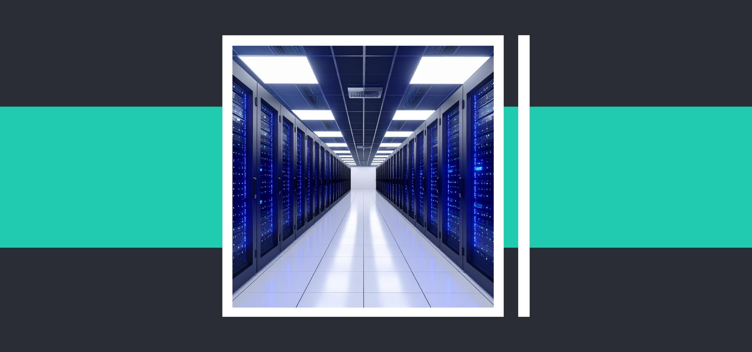 High-security data centre aisle with server racks and controlled lighting.